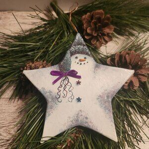 Handcrafted Star-Shaped Snowman Ornament by C Villa Paper Mache Christmas Decor